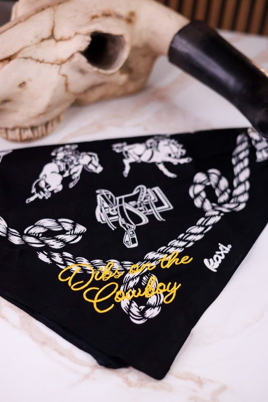 "Dibs On The Cowboy" Black Western Print Bandana - Whiskey Skies - KAXI