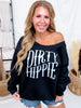 Dirty Hippie Black Off The Shoulder Cut Neckline Sweatshirt - Whiskey Skies - THE LATTIMORE CLAIM