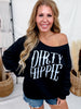 Dirty Hippie Black Off The Shoulder Cut Neckline Sweatshirt - Whiskey Skies - THE LATTIMORE CLAIM