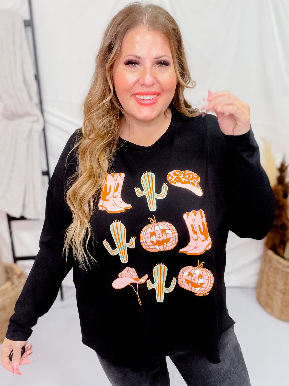 Disco Cowboy Pumpkin Graphic Top - Whiskey Skies - SOUTHERN GRACE