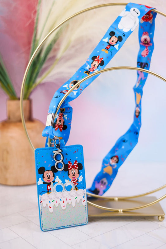 Disney100 Anniversary Celebration Cake Lanyard With Card Holder - Whiskey Skies - LOUNGEFLY