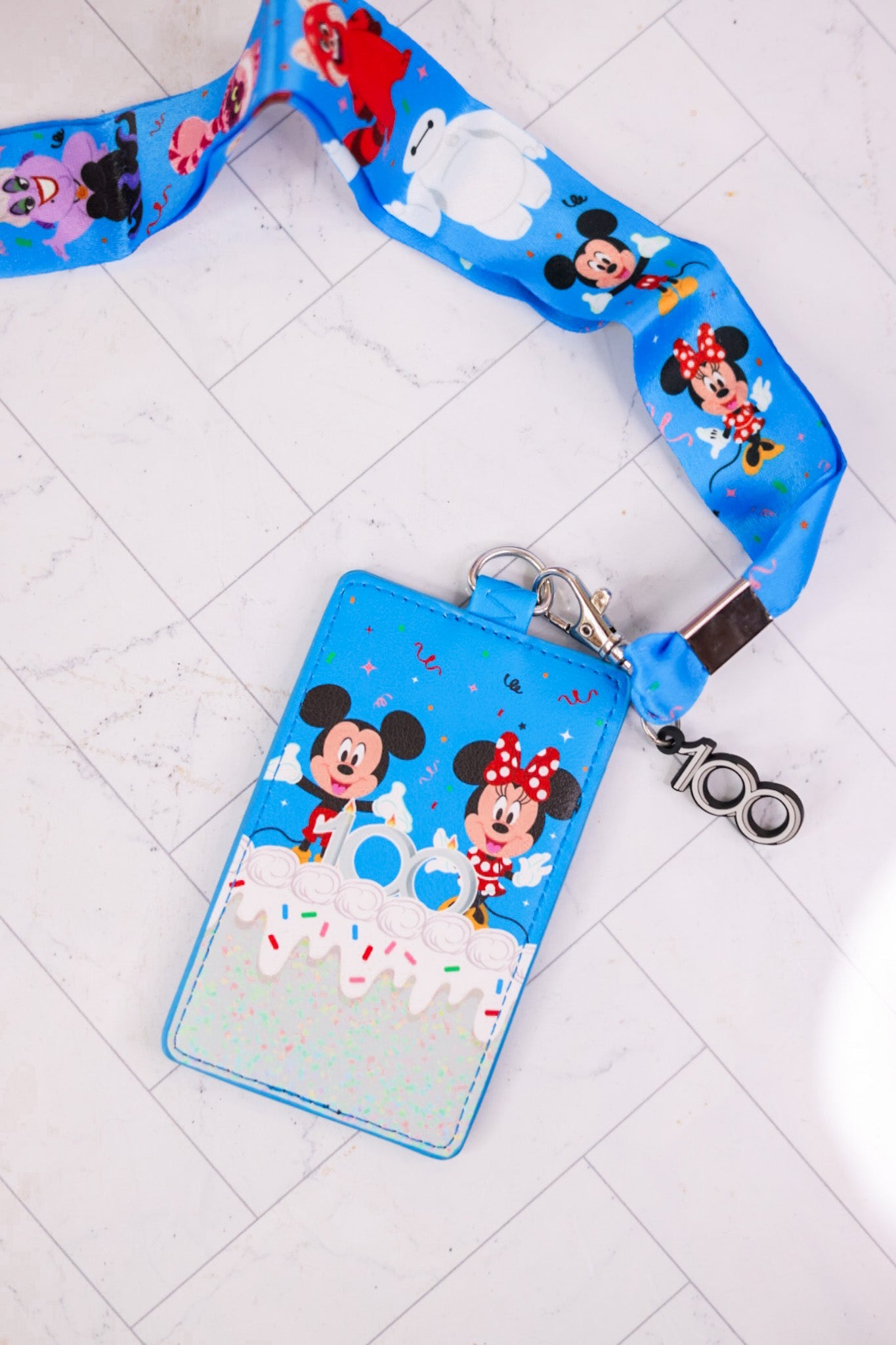 Disney100 Anniversary Celebration Cake Lanyard With Card Holder - Whiskey Skies - LOUNGEFLY