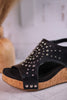 Docie Doe Wedges In Black - Whiskey Skies - CORKYS FOOTWEAR