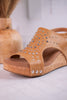 Docie Doe Wedges In Caramel - Whiskey Skies - CORKYS FOOTWEAR