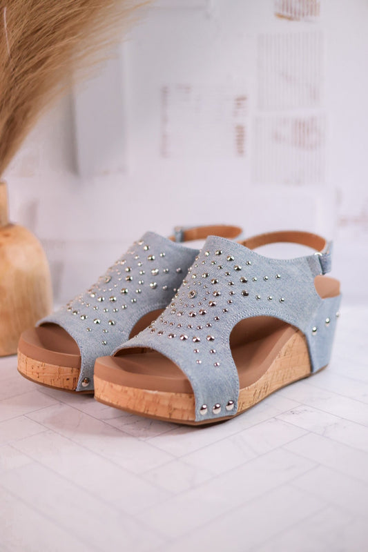 Docie Doe Wedges In Denim - Whiskey Skies - CORKYS FOOTWEAR