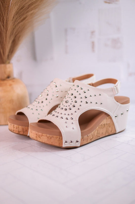 Docie Doe Wedges In White - Whiskey Skies - CORKYS FOOTWEAR