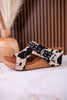 "Dolly" Black & White Faux Hairon Leather Wedges With Rhinestone Accents - Whiskey Skies - VERY G
