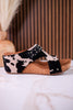 "Dolly" Black & White Faux Hairon Leather Wedges With Rhinestone Accents - Whiskey Skies - VERY G