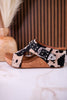 "Dolly" Black & White Faux Hairon Leather Wedges With Rhinestone Accents - Whiskey Skies - VERY G