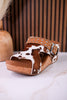 "Dolly" Tan Faux Hairon Wedges With Rhinestone Accents - Whiskey Skies - VERY G