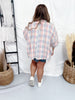 Dolman Sleeve Daisy Patch Washed Plaid Shirt - Whiskey Skies - EASEL