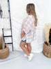 Dolman Sleeve Daisy Patch Washed Plaid Shirt - Whiskey Skies - EASEL