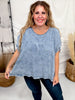 Dolman Sleeve Denim Top With Floral Embroidery - Whiskey Skies - SEW IN LOVE