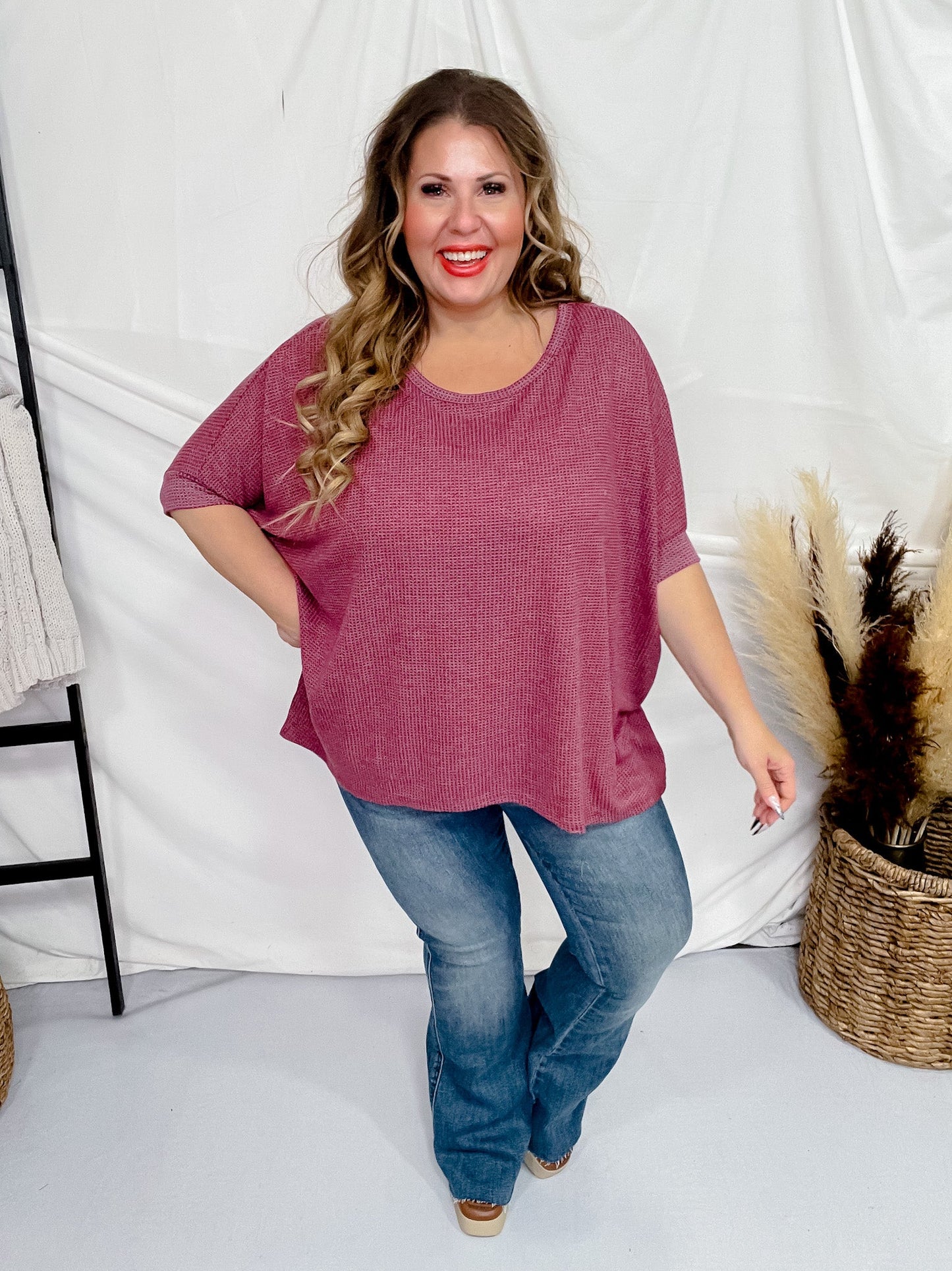 Dolman Sleeve Thermal Top in Wine - Whiskey Skies - ANDREE BY UNIT