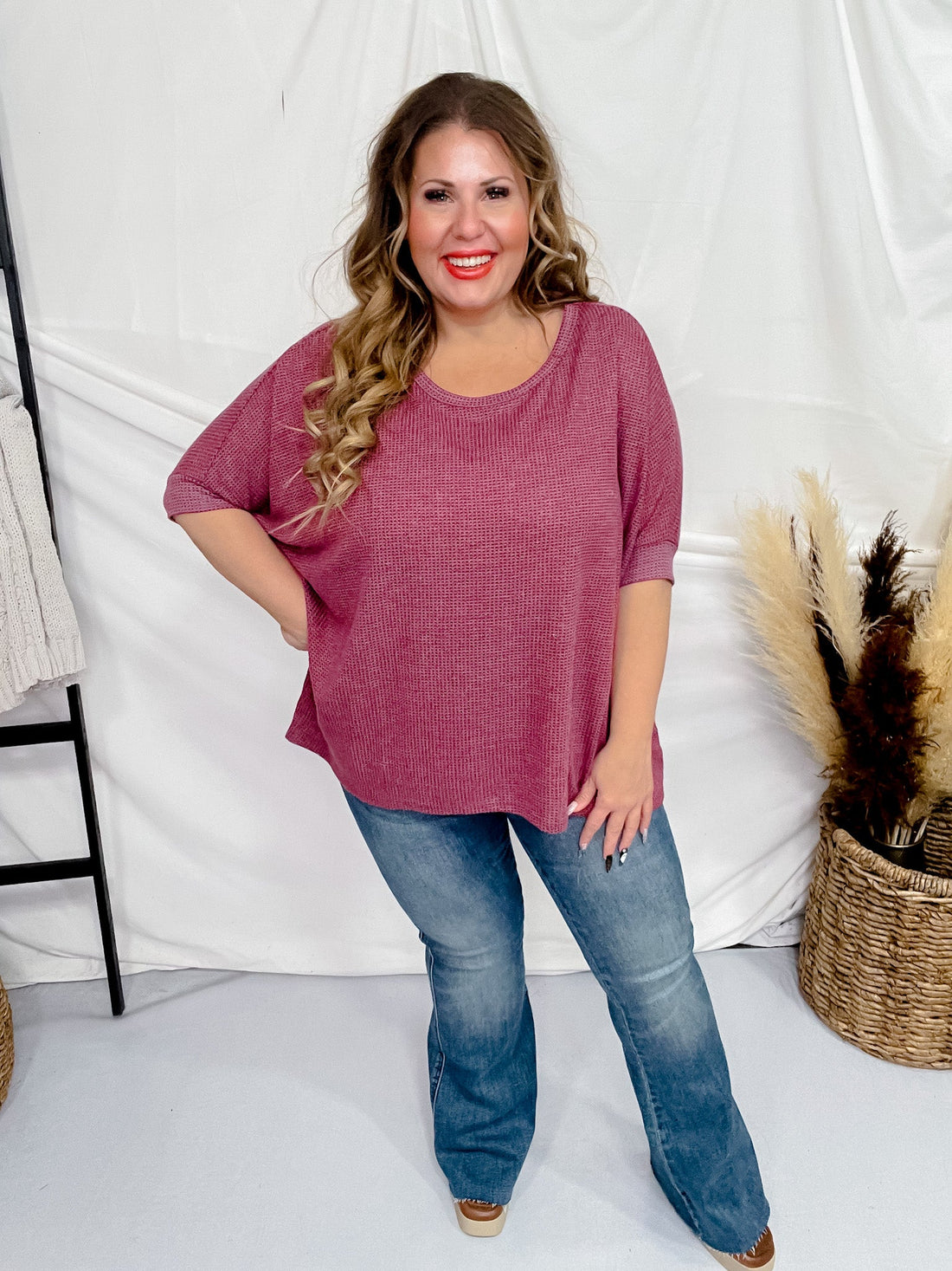 Dolman Sleeve Thermal Top in Wine - Whiskey Skies - ANDREE BY UNIT