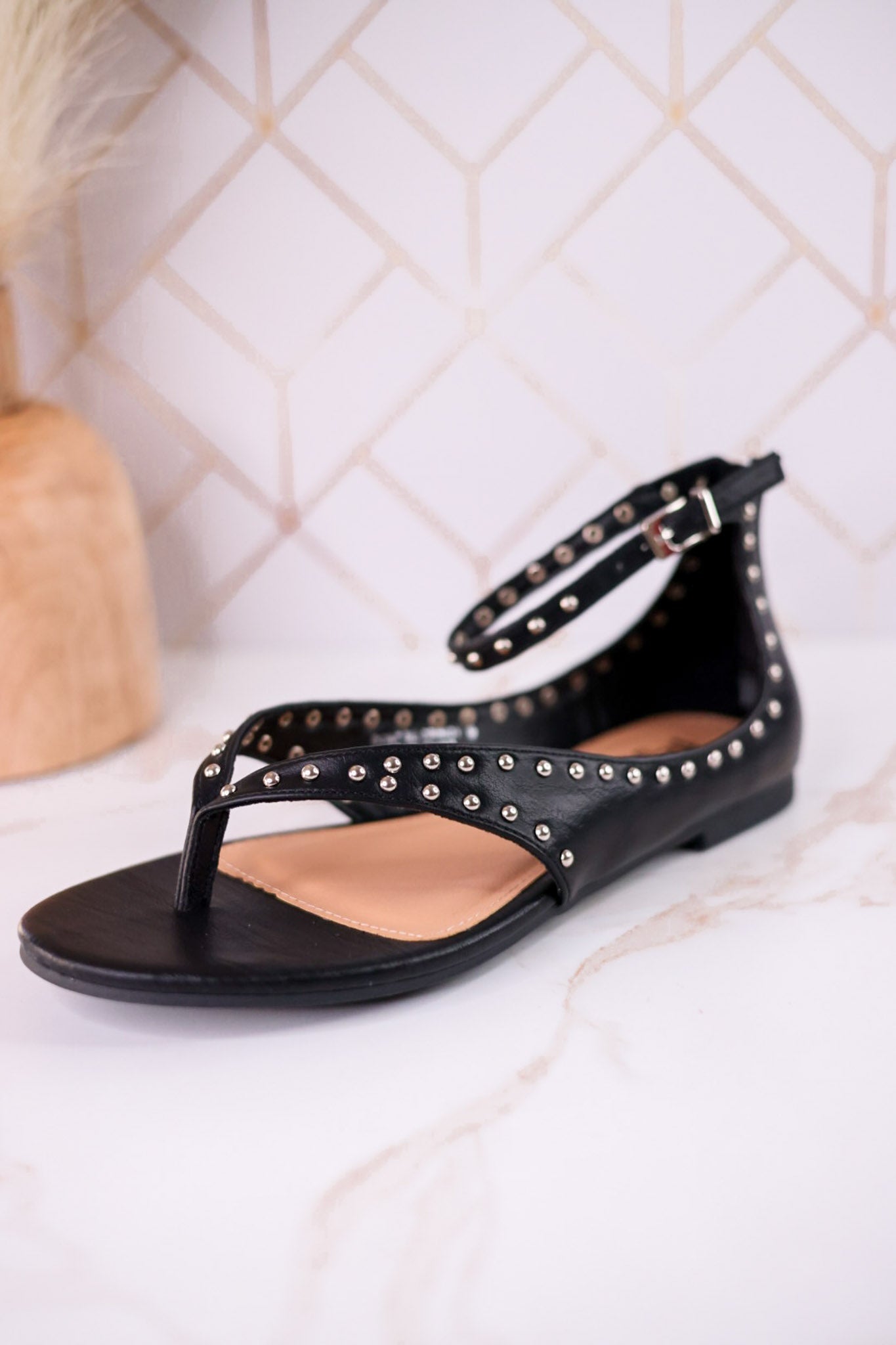 "Don't Be Cringy" Black Studded Ankle Strap Sandals - Whiskey Skies - CORKYS FOOTWEAR