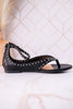 "Don't Be Cringy" Black Studded Ankle Strap Sandals - Whiskey Skies - CORKYS FOOTWEAR