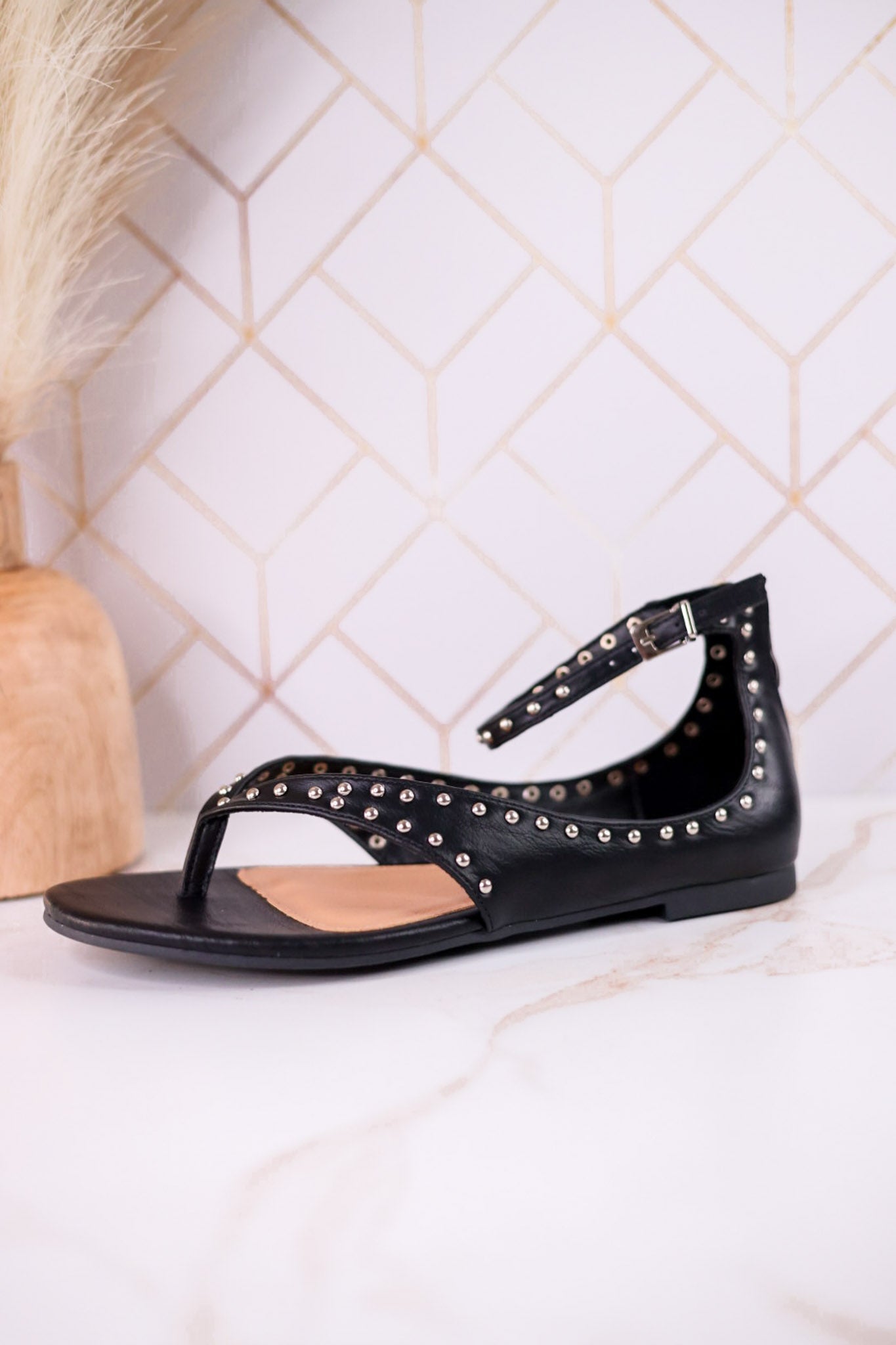 "Don't Be Cringy" Black Studded Ankle Strap Sandals - Whiskey Skies - CORKYS FOOTWEAR