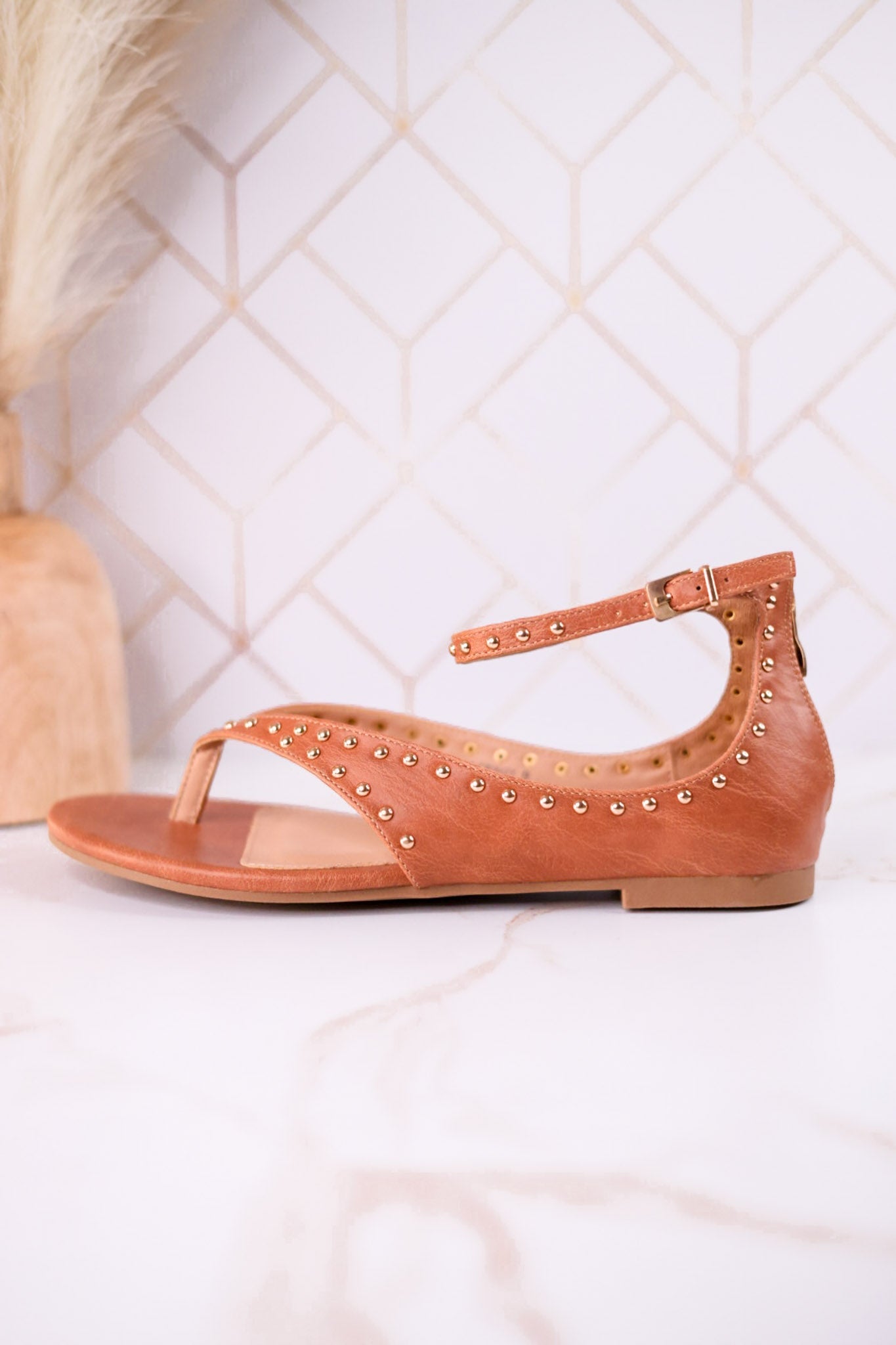 "Don't Be Cringy" Cognac Studded Ankle Strap Sandals - Whiskey Skies - CORKYS FOOTWEAR