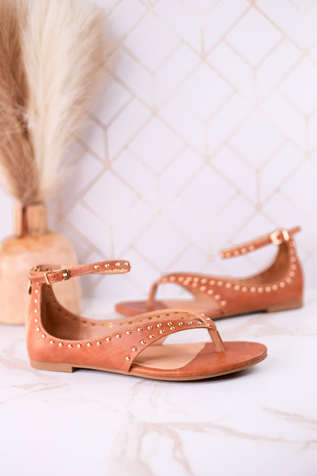 "Don't Be Cringy" Cognac Studded Ankle Strap Sandals - Whiskey Skies - CORKYS FOOTWEAR