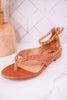 "Don't Be Cringy" Cognac Studded Ankle Strap Sandals - Whiskey Skies - CORKYS FOOTWEAR