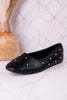 "Don't Be Rude" Black Silver Studded Flats - Whiskey Skies - CORKYS FOOTWEAR