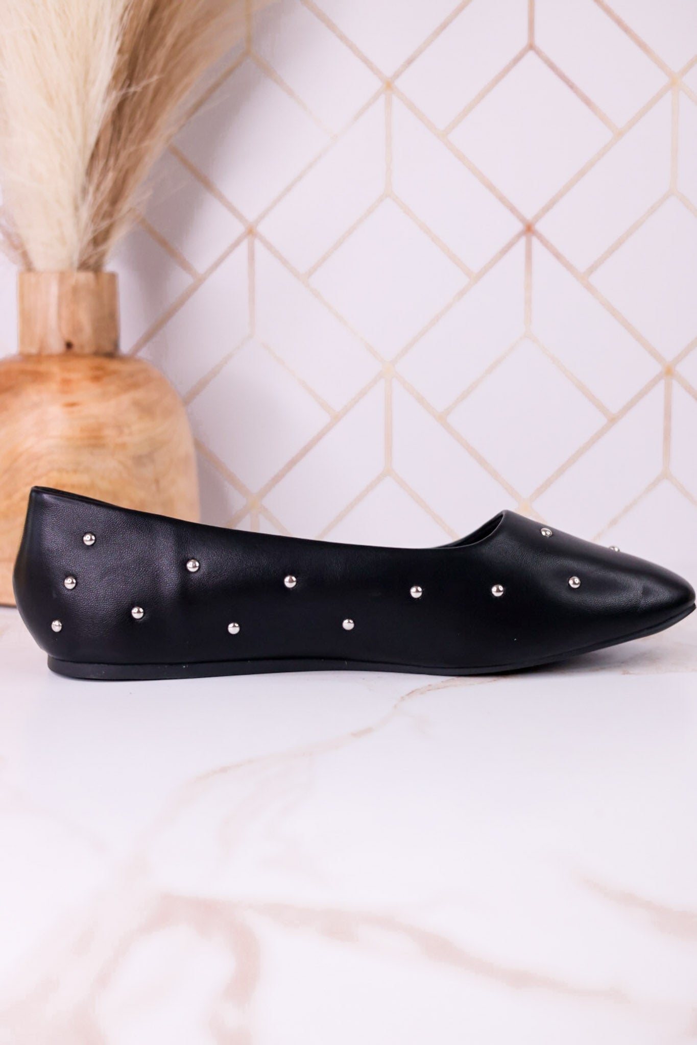 "Don't Be Rude" Black Silver Studded Flats - Whiskey Skies - CORKYS FOOTWEAR
