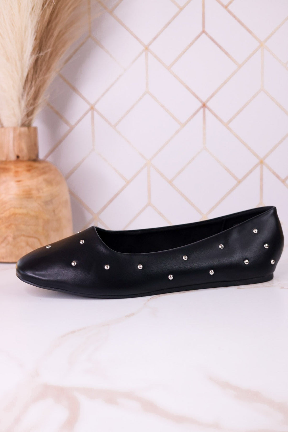 "Don't Be Rude" Black Silver Studded Flats - Whiskey Skies - CORKYS FOOTWEAR