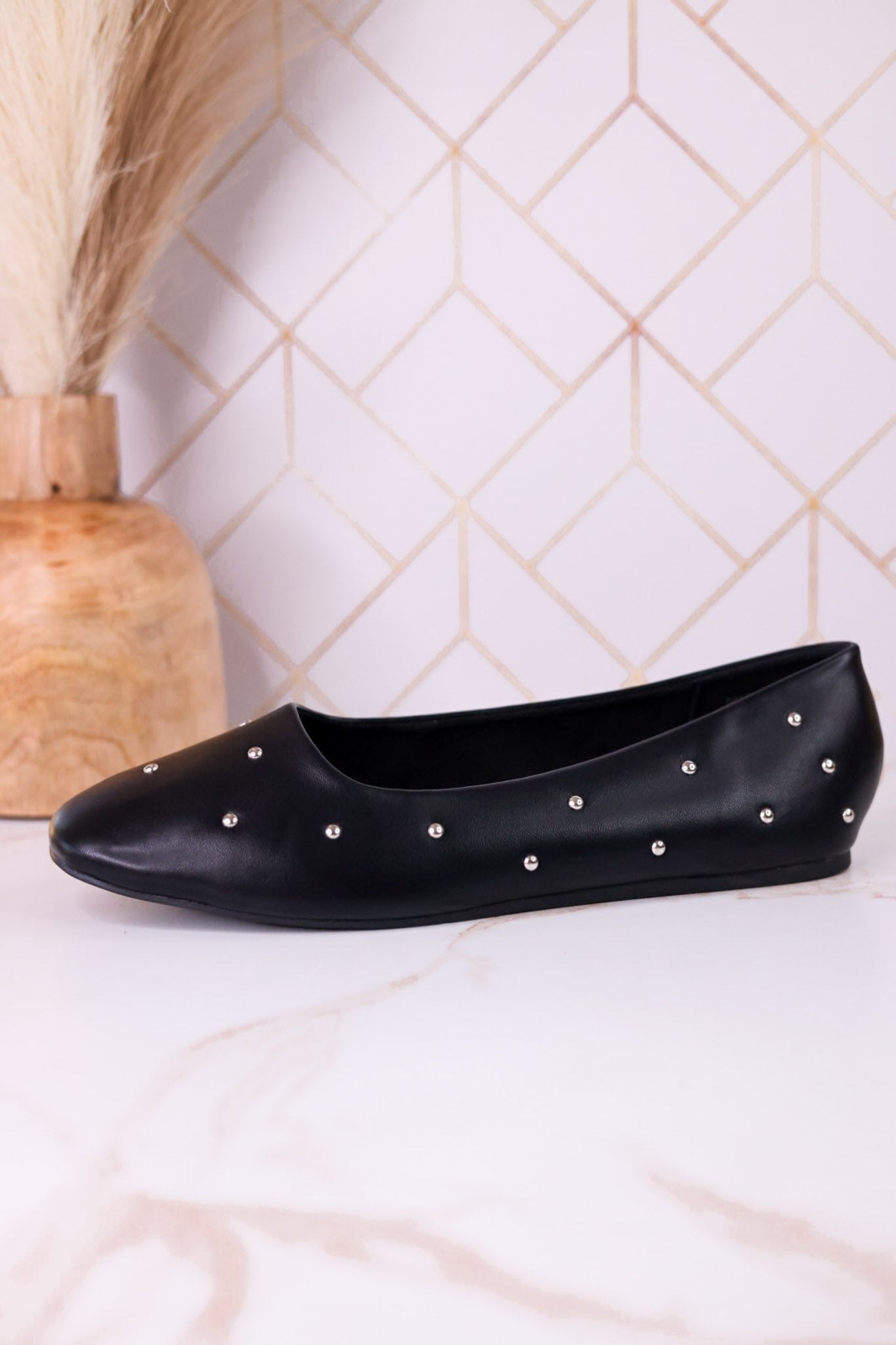 "Don't Be Rude" Black Silver Studded Flats - Whiskey Skies - CORKYS FOOTWEAR