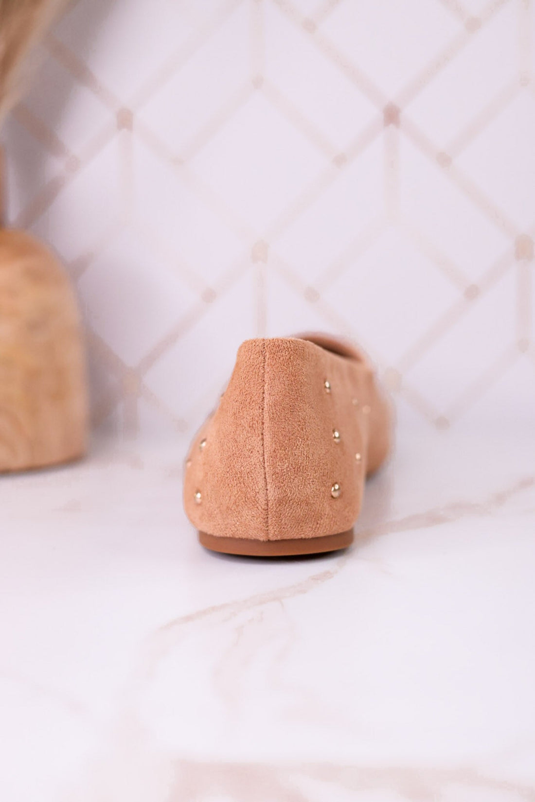 "Don't Be Rude" Camel Faux Suede Flats W/ Rose Gold Studding - Whiskey Skies - CORKYS FOOTWEAR