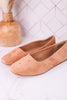"Don't Be Rude" Camel Faux Suede Flats W/ Rose Gold Studding - Whiskey Skies - CORKYS FOOTWEAR
