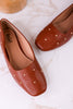 "Don't Be Rude" Cognac Flats W/ Rose Gold Studding - Whiskey Skies - CORKYS FOOTWEAR