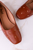 "Don't Be Rude" Cognac Flats W/ Rose Gold Studding - Whiskey Skies - CORKYS FOOTWEAR