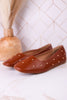 "Don't Be Rude" Cognac Flats W/ Rose Gold Studding - Whiskey Skies - CORKYS FOOTWEAR