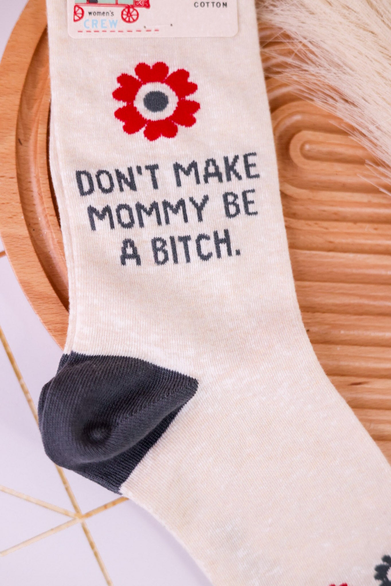 "Don't Make Mommy Be A Bitch" Women's Crew Socks - Whiskey Skies - BLUE Q