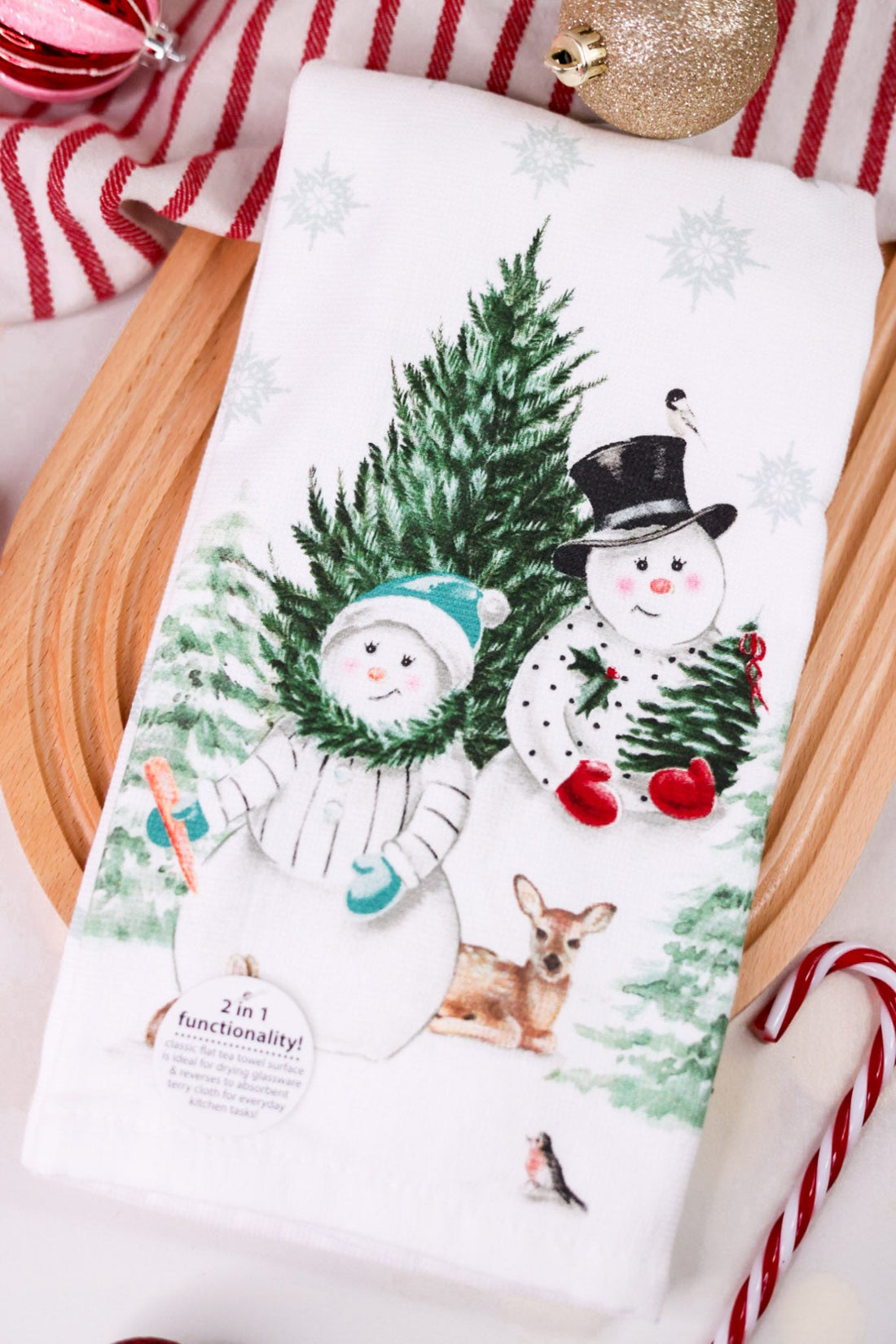 Double Sided Snowmen Kitchen Decorative Towel - Whiskey Skies - KAY DEE DESIGNS
