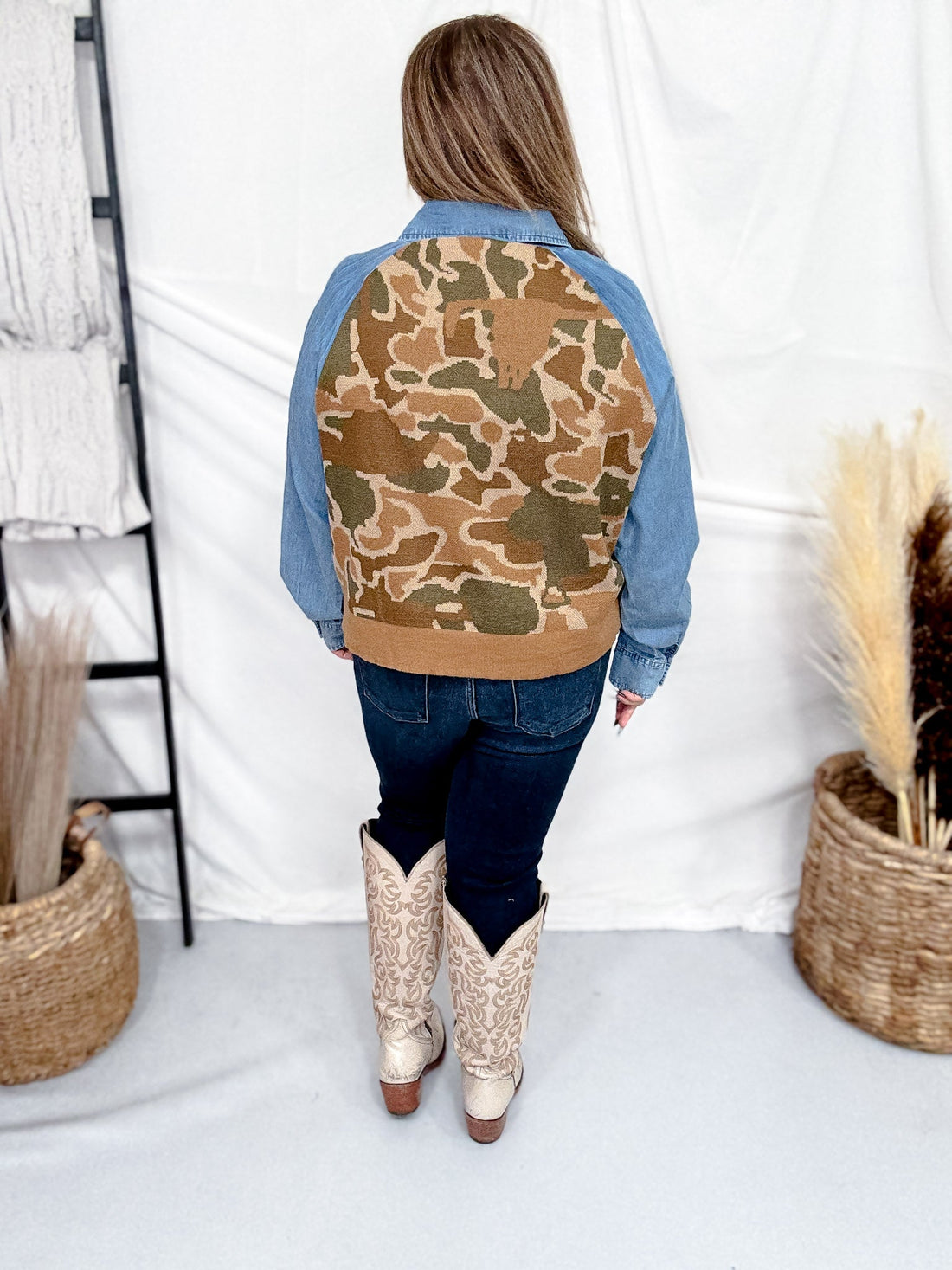 Doubleshift Denim & Camouflage Sweater Vest Top - Whiskey Skies - 2 FLY CO.