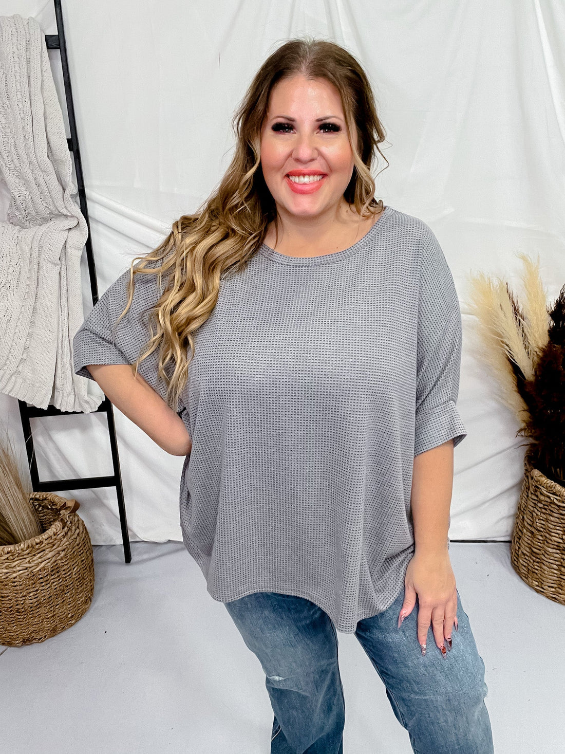 Dove Gray Dolman Sleeve Thermal Top - Whiskey Skies - ANDREE BY UNIT