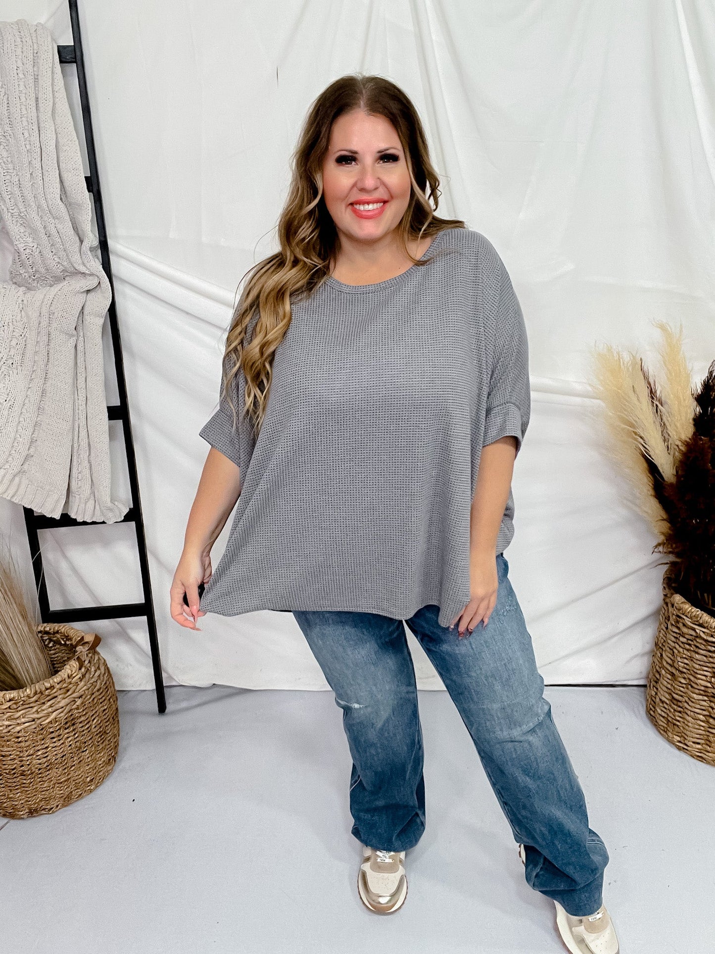 Dove Gray Dolman Sleeve Thermal Top - Whiskey Skies - ANDREE BY UNIT