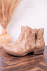 Drift Tan Ankle Booties with Floral Stitching - Whiskey Skies - VERY G