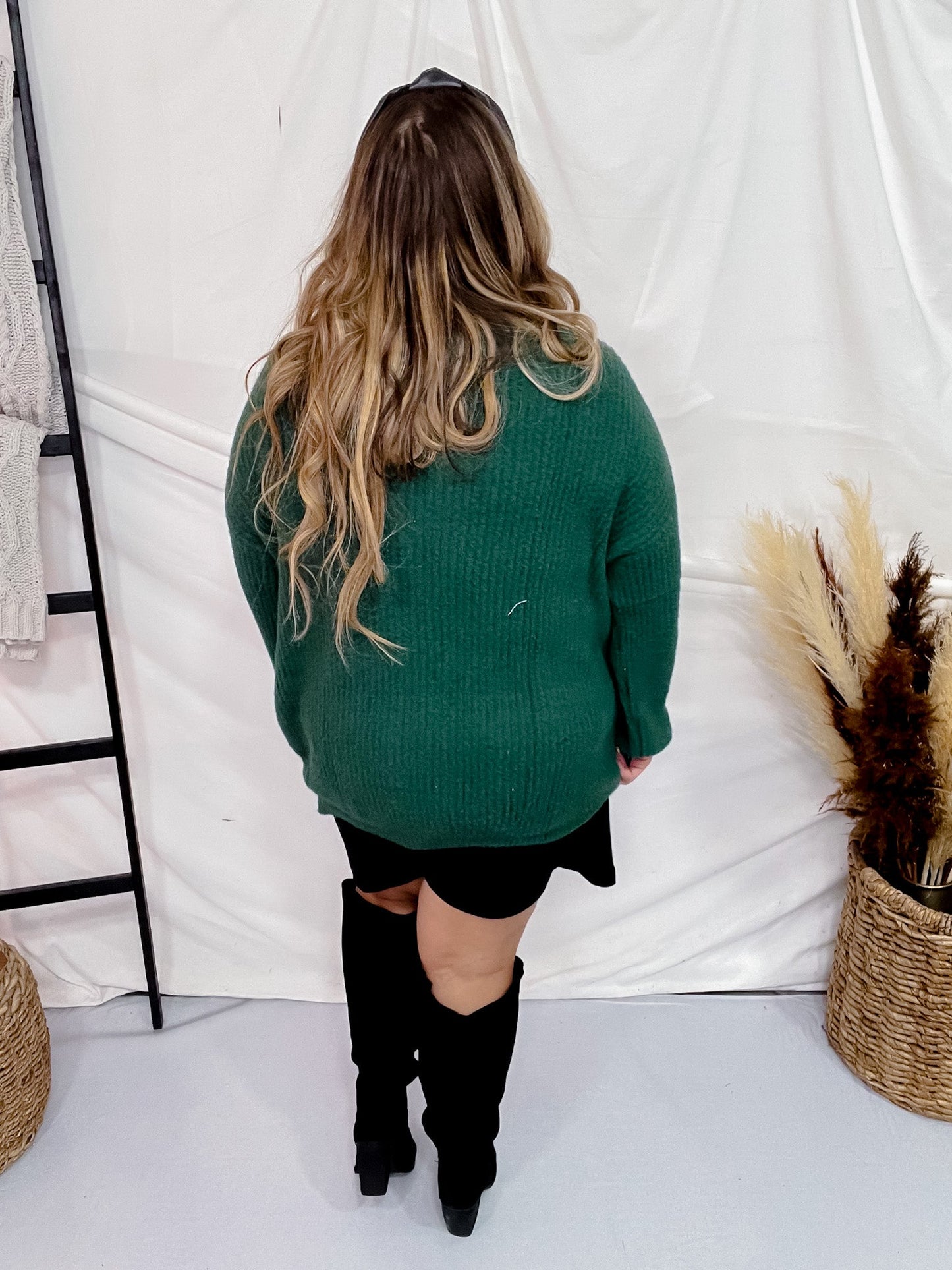 Drop Shoulder Pullover Sweater in Hunter Green - Whiskey Skies - SWEET LOVELY BY JEN