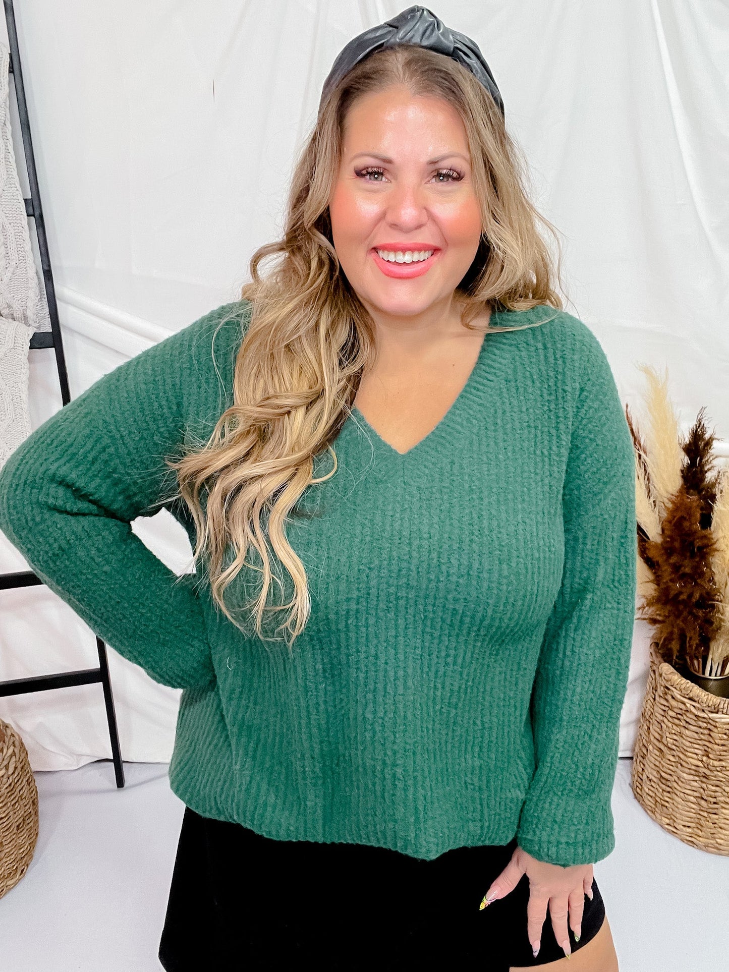 Drop Shoulder Pullover Sweater in Hunter Green - Whiskey Skies - SWEET LOVELY BY JEN