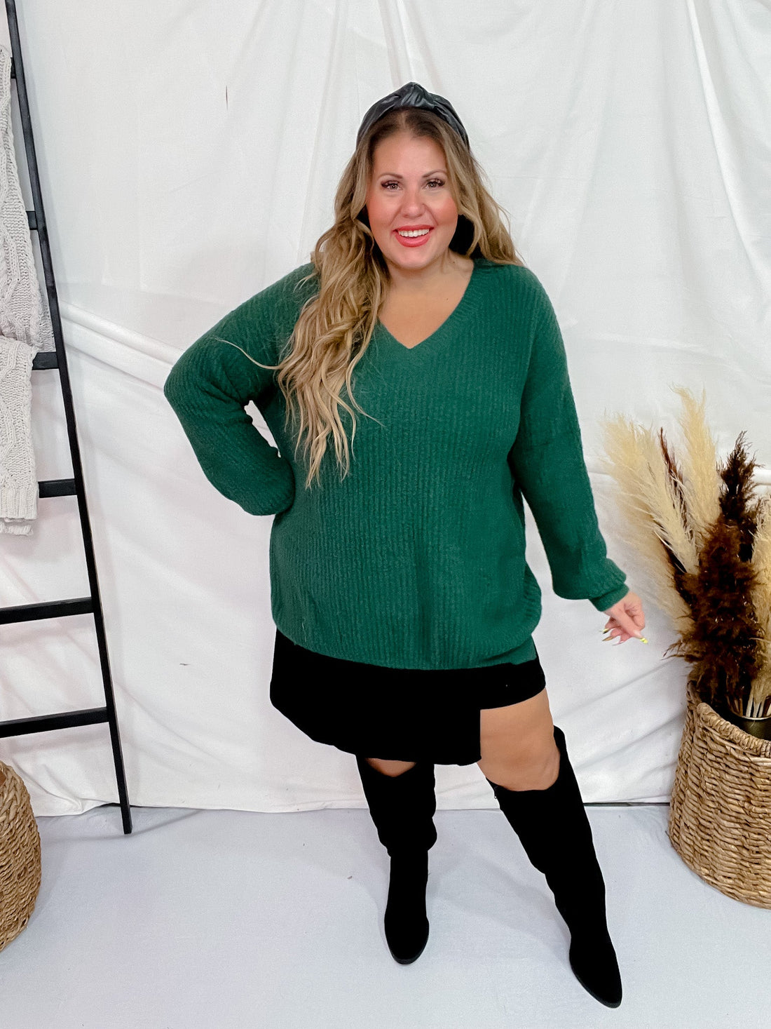 Drop Shoulder Pullover Sweater in Hunter Green - Whiskey Skies - SWEET LOVELY BY JEN