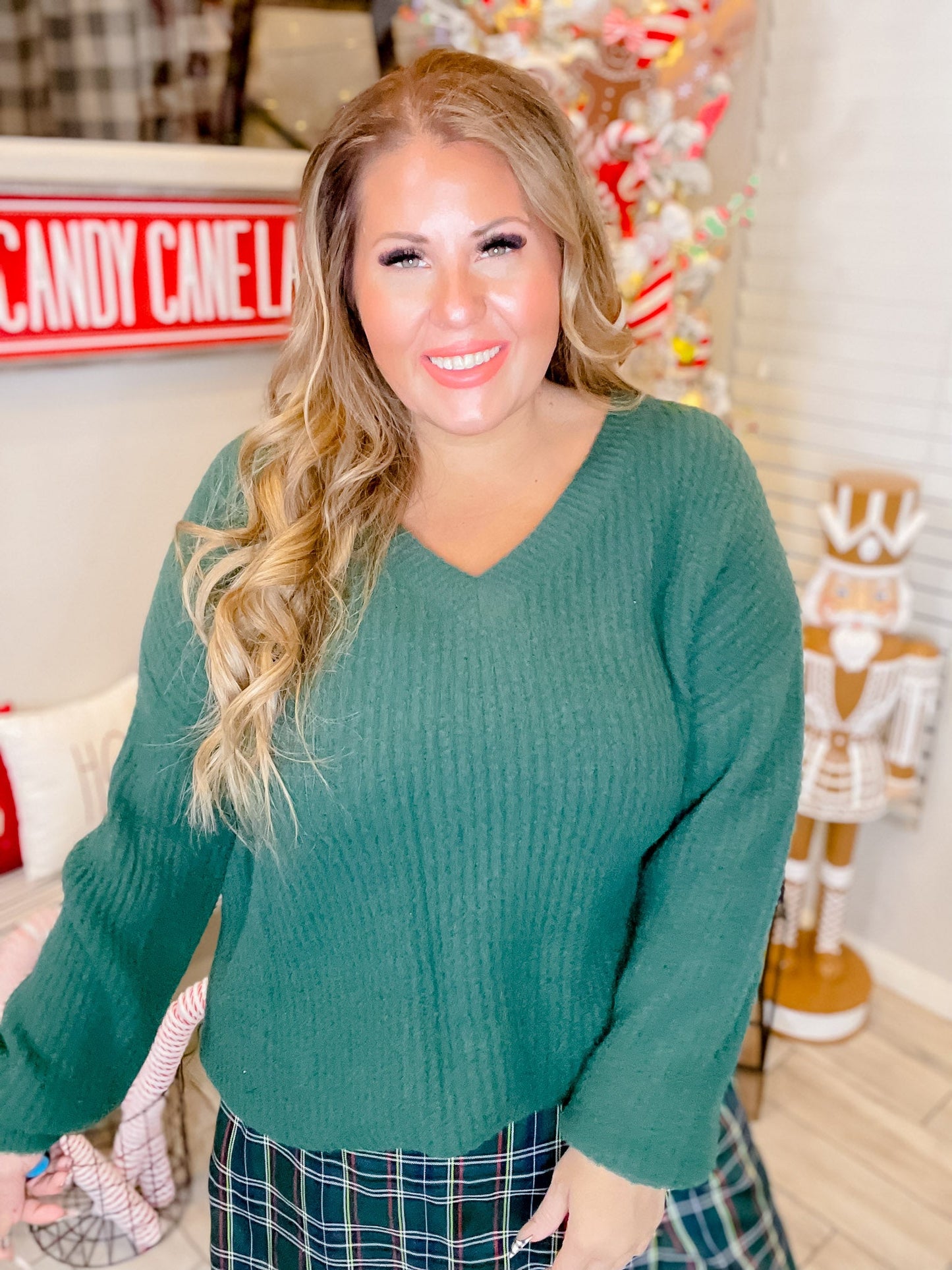 Drop Shoulder Pullover Sweater in Hunter Green - Whiskey Skies - SWEET LOVELY BY JEN