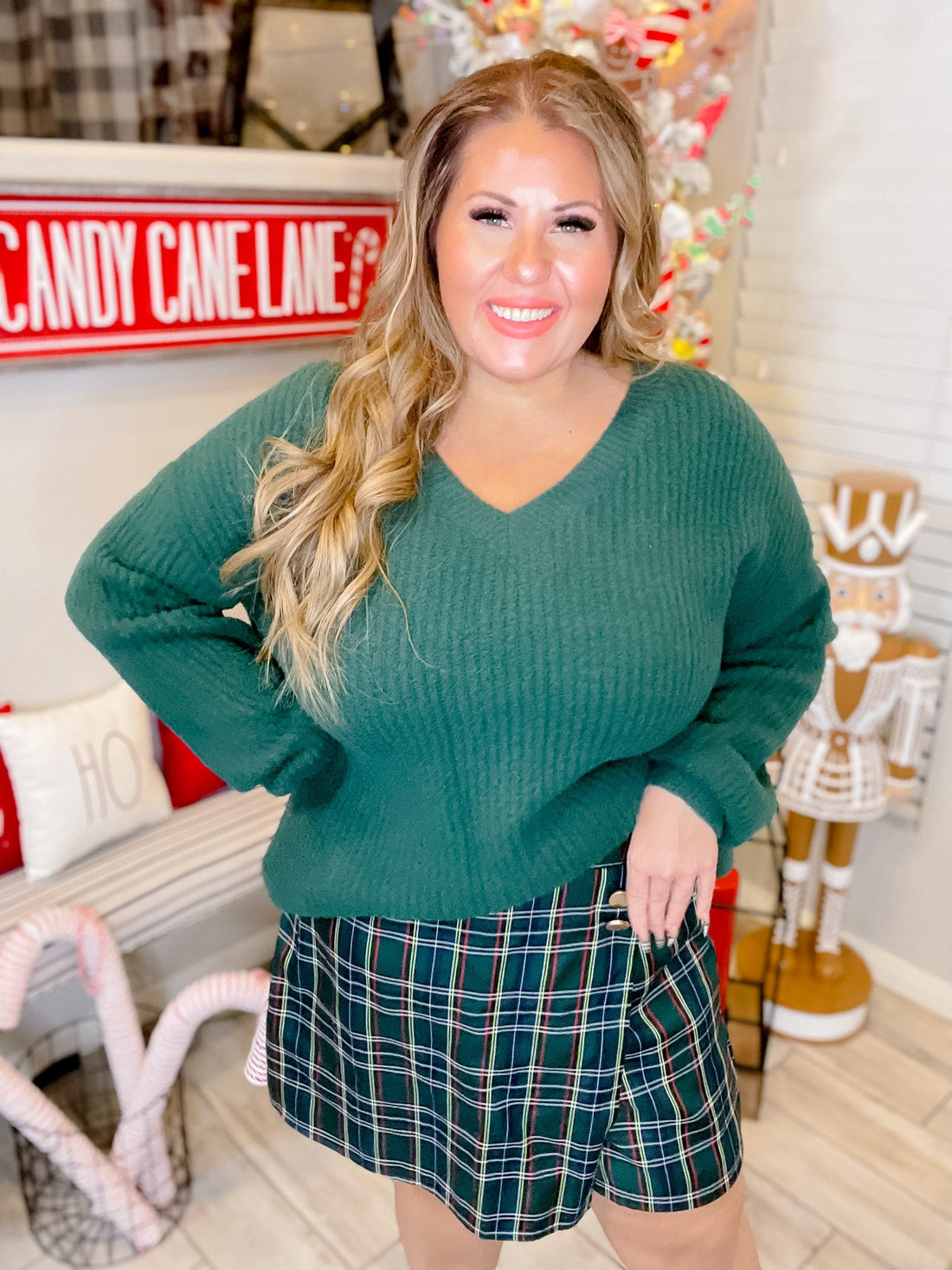 Drop Shoulder Pullover Sweater in Hunter Green - Whiskey Skies - SWEET LOVELY BY JEN