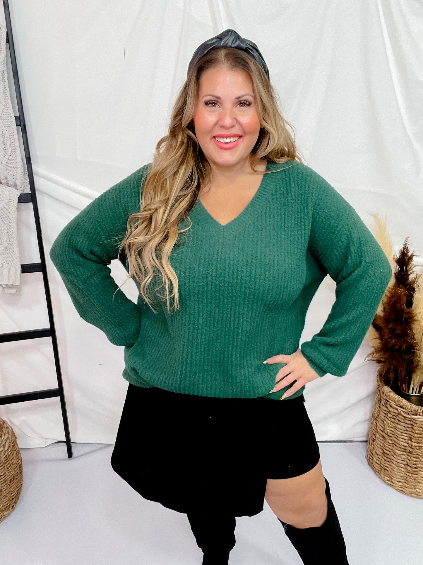 Drop Shoulder Pullover Sweater in Hunter Green - Whiskey Skies - SWEET LOVELY BY JEN