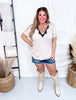 Dust Colored V - Neck Top W/ Boot Stitch Mesh Cutout & Embroidery - Whiskey Skies - 2 FLY CO.