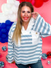 Dusty Blue & White Long Sleeve V - Neck Top - Whiskey Skies - ODDI