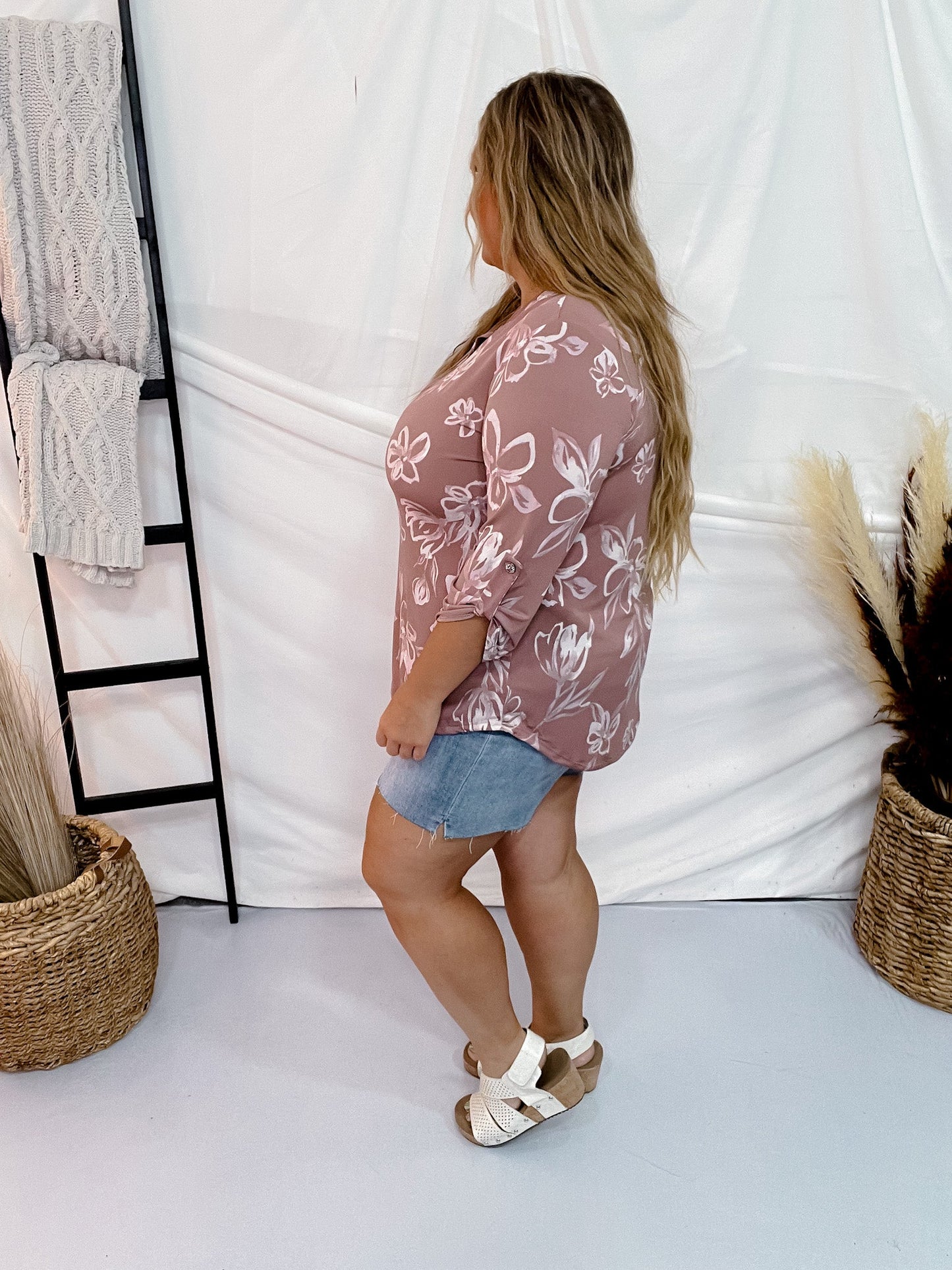 Dusty Mauve Floral Print Top - Whiskey Skies - WHITE BIRCH