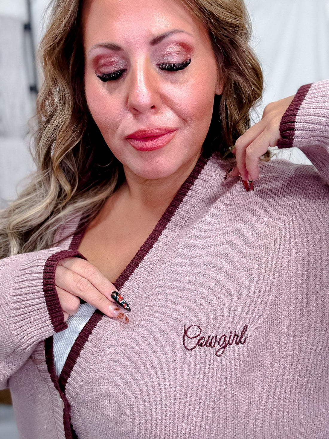 Dusty Pink "Found My Cowboy" Cardigan - Whiskey Skies - POLAGRAM + BAEVELY